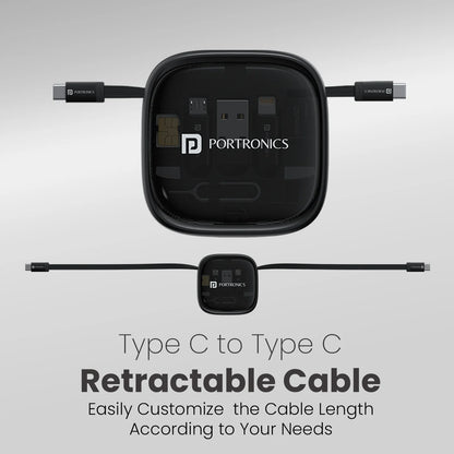 Portronics SnapCase 2 60W Retractable Type-C Cable | Multi Connector | Stand