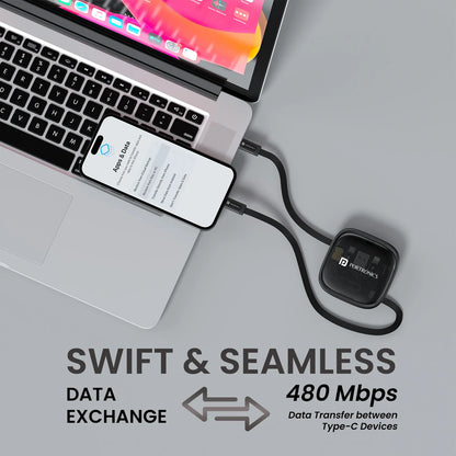 Portronics SnapCase 2 60W Retractable Type-C Cable | Multi Connector | Stand