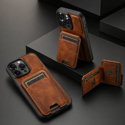 GRUNX Rush leather iPhone case built-in card holder wallet slots hands-free kickstand India