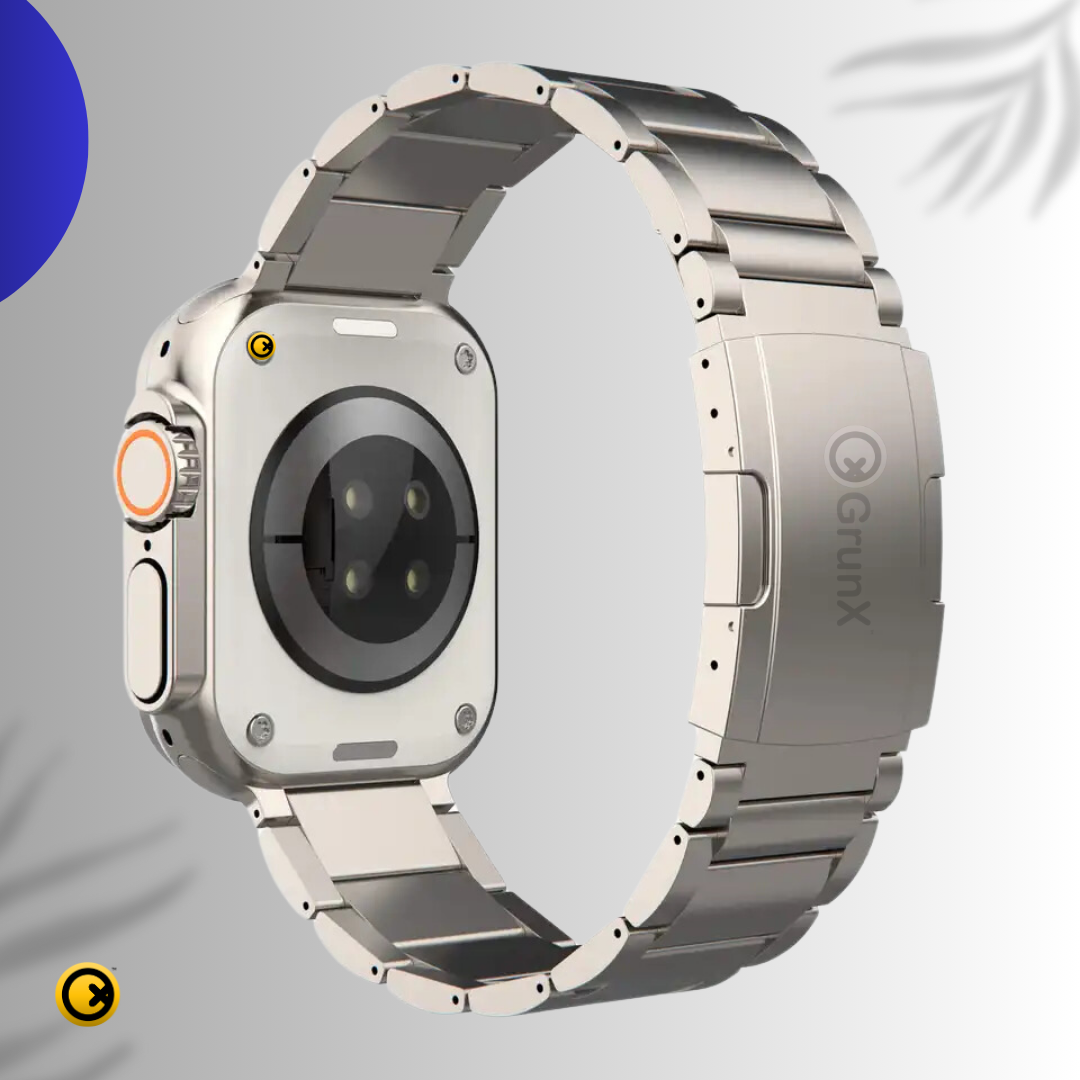 Watch Strap and Watch Band Apple Apple Watch Series  9, 8, 7, 6, 5, 4, 3, 2, 1,Ultra & Ultra 2 38/40/41mm 42/44/45/49mm Titanium Back View Smartwatch Rabbit GrunX in India