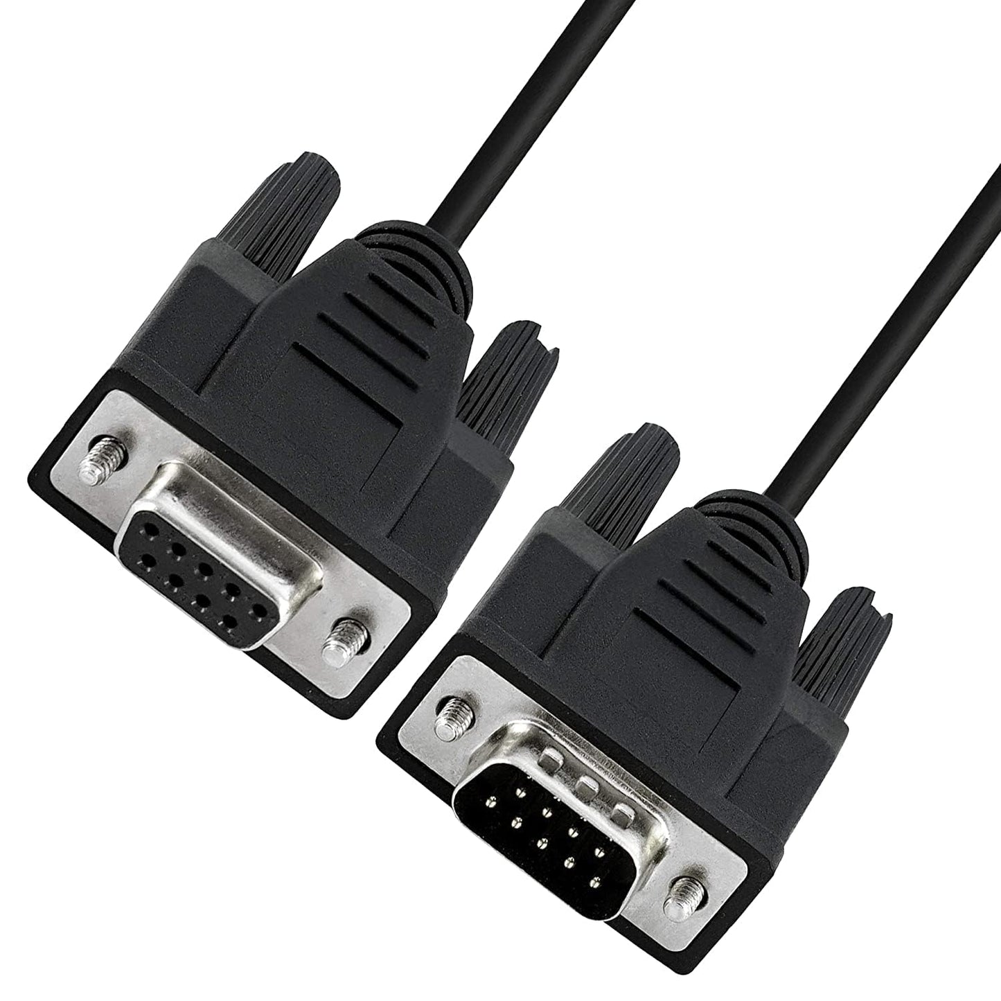 DB9 9-pin serial cable male and female connector ends close-up