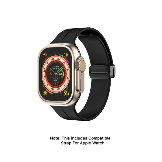 Watch Strap and Watch Band Apple Apple Watch Series  9, 8, 7, 6, 5, 4, 3, 2, 1,Se, Ultra & Ultra 2 38/40/41mm 42/44/45/49mm Black Front View Smartwatch Sky GrunX in India