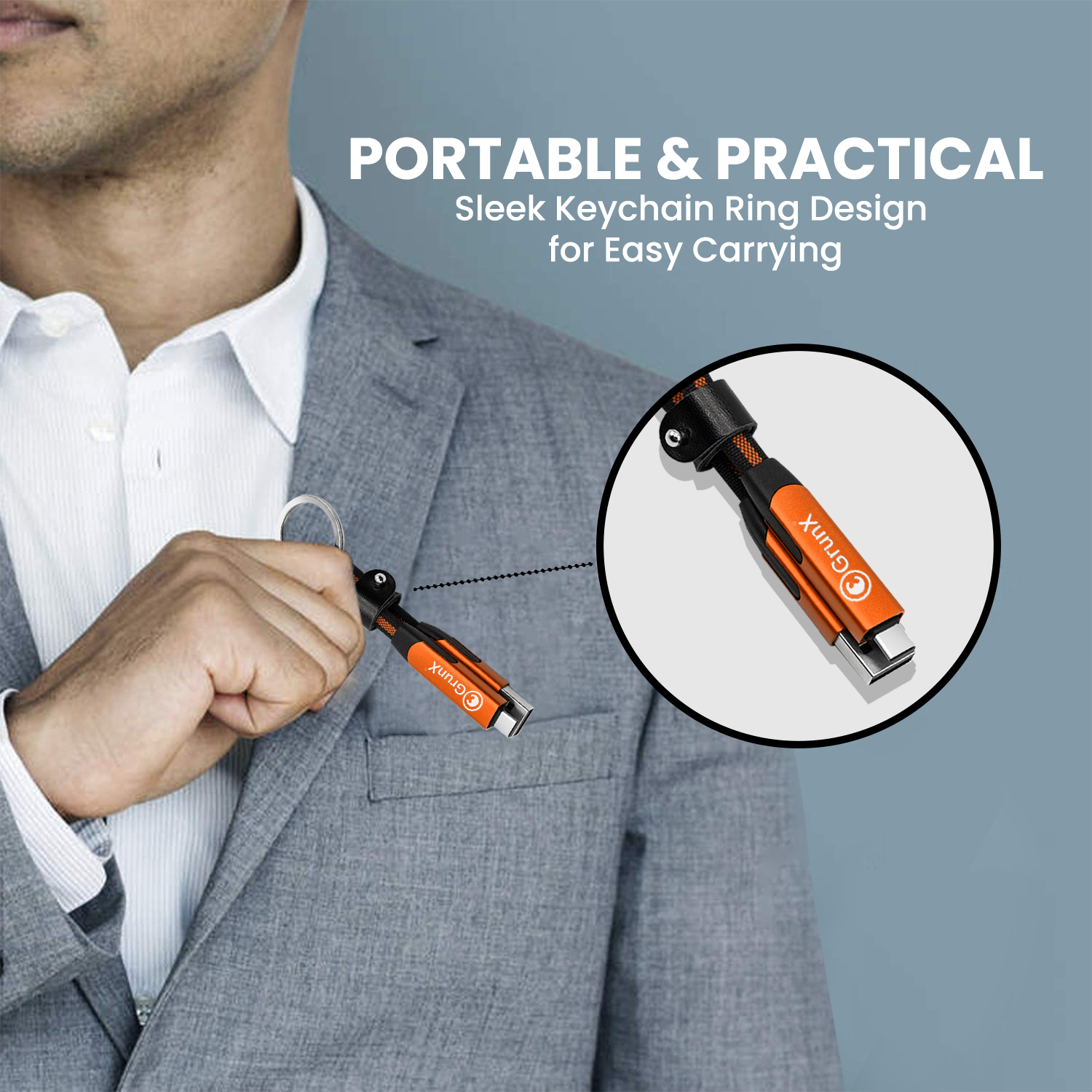 Keychain Charging Cable All Devices Android and Apple Devices Portable Grey Orange Easy To Carry Sonic GrunX in India