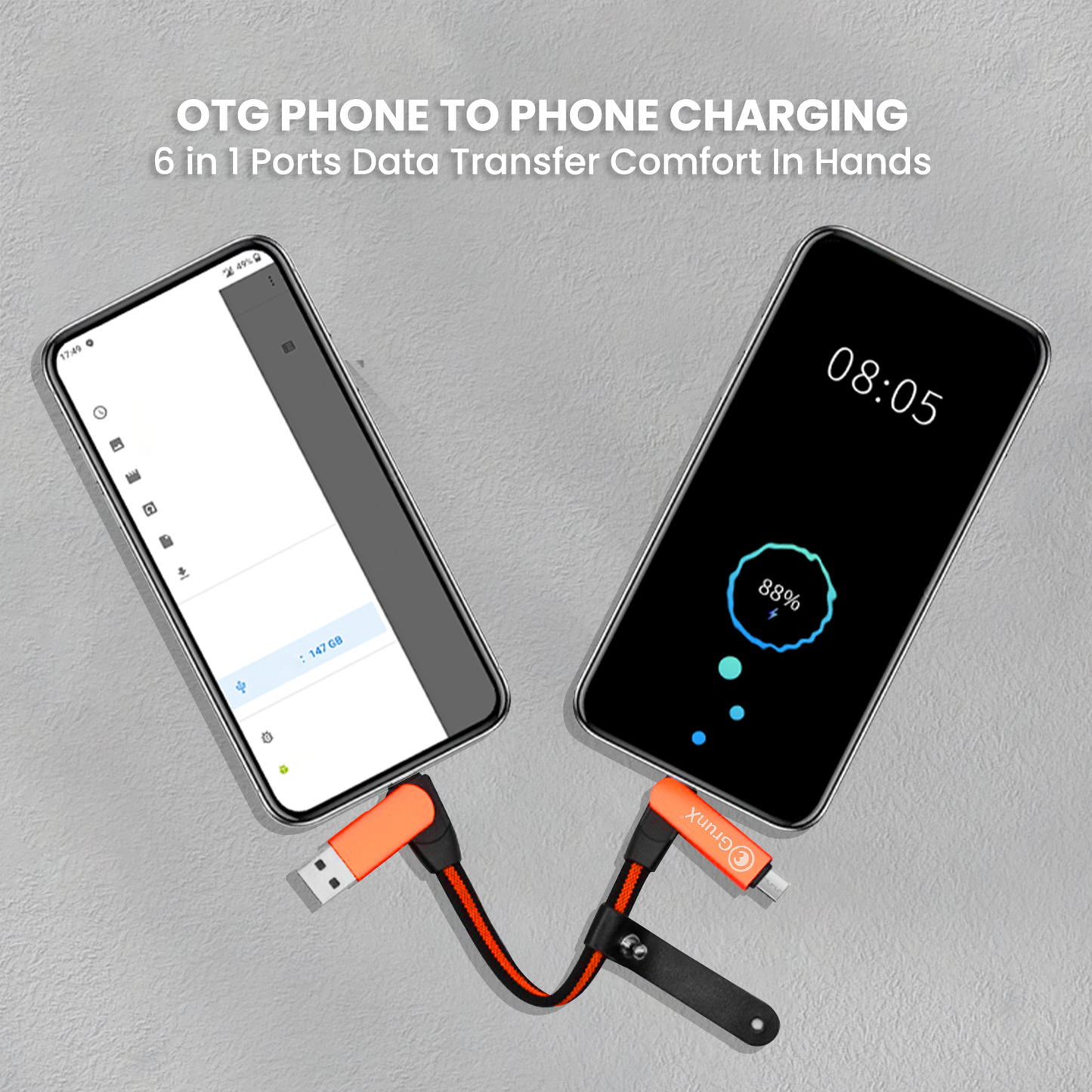 Keychain Charging Cable All Devices Android and Apple Devices Portable Orange OTG Phone to Phone Charging Sonic GrunX in India