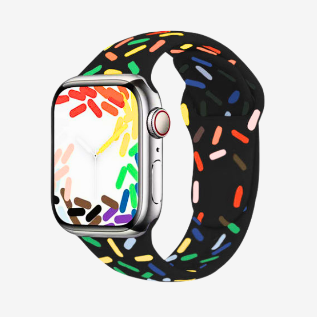 Watch Strap and Watch Band Apple Apple Watch Series  9, 8, 7, 6, 5, 4, 3, 2, 1,Se, Ultra & Ultra 2 38/40/41mm 42/44/45/49mm Multi Colour Silicone Band Featuring  Colorful Sprinkle Pattern Star GrunX in India