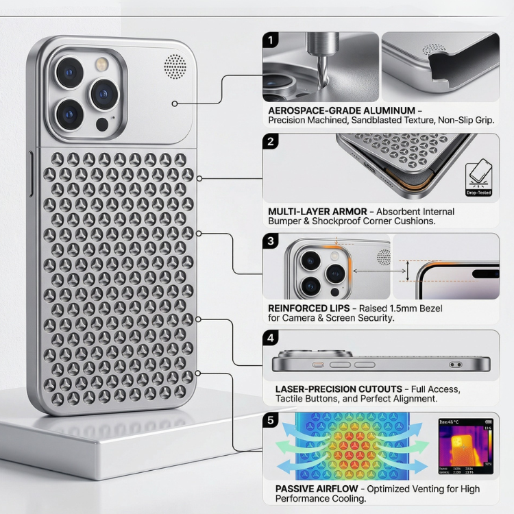 GRUNX Tesla rimless aluminum iPhone 16 Pro silver back view luxury fragrance metal case India