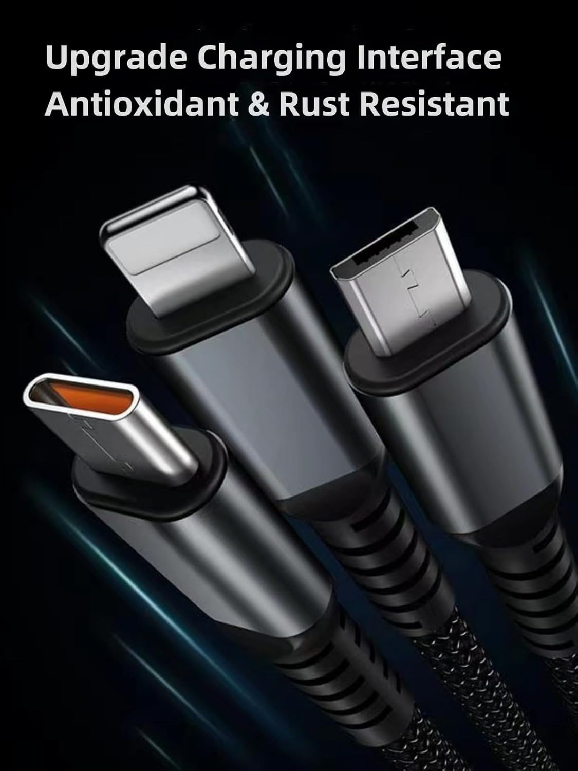 GRUNX Trono transparent chip design cotton braided 100W cable with Type-C Lightning and Micro USB connectors