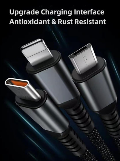 GRUNX Trono transparent chip design cotton braided 100W cable with Type-C Lightning and Micro USB connectors