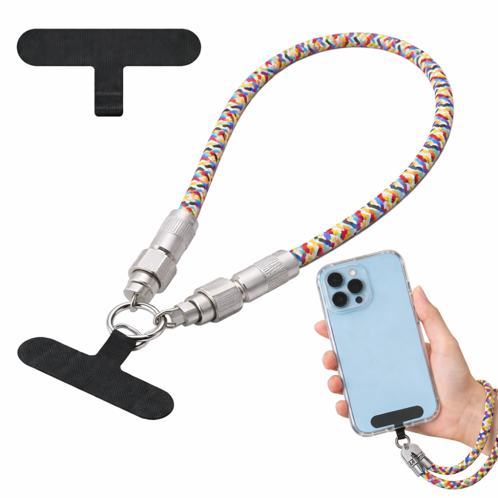 Rainbow Braided Phone Lanyard Wrist Strap with Silver Metal Lock Connector | Grunxstore