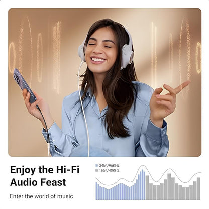 USB-C to 3.5mm audio adapter delivering Hi-Fi audio quality at 24bit 96KHz for immersive music listening