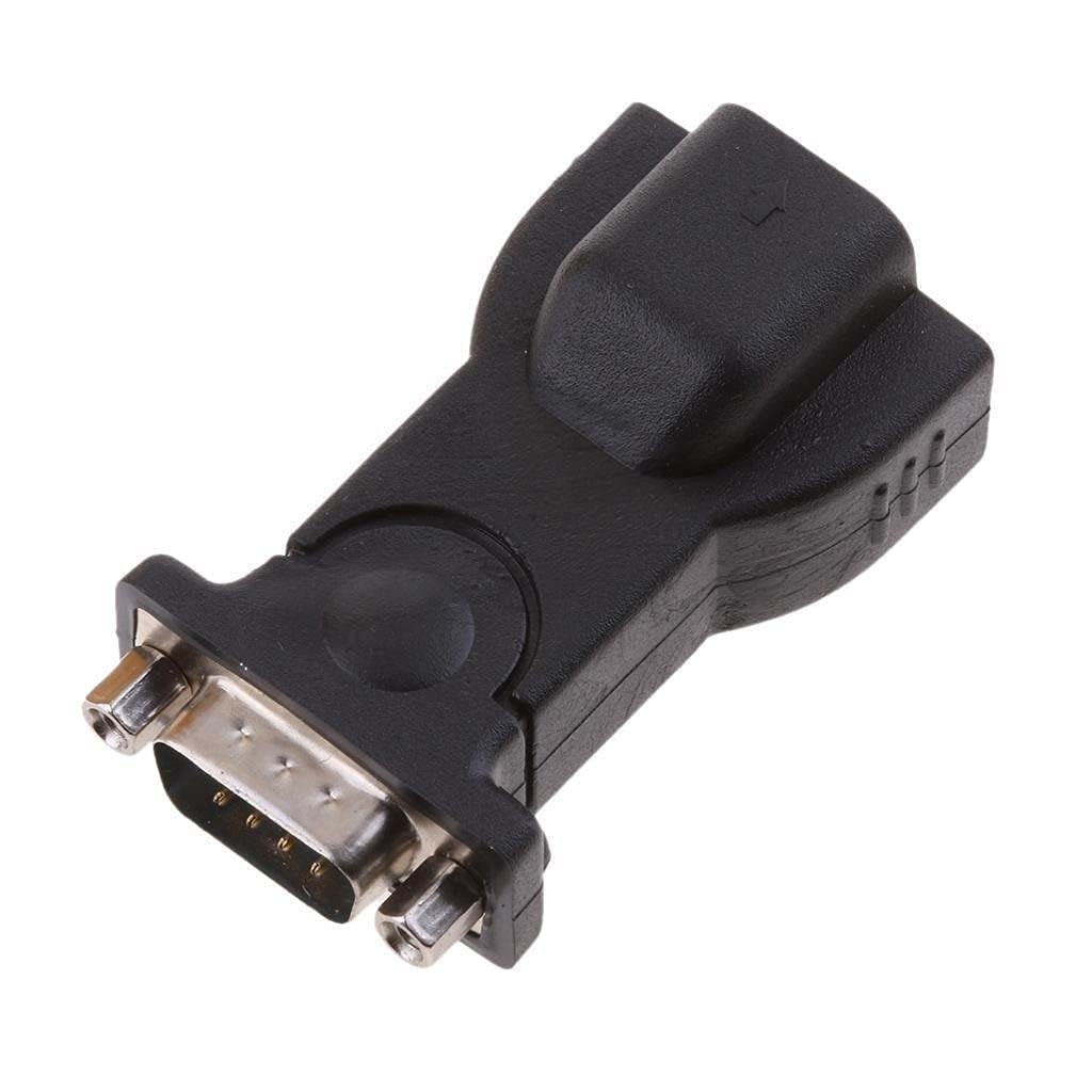 USB to serial DB9 male adapter with USB Type-B port angled view