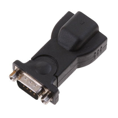USB to serial DB9 male adapter with USB Type-B port angled view