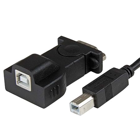 USB to DB9 serial adapter with USB Type-B cable attached side view