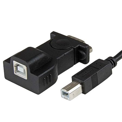 USB to DB9 serial adapter with USB Type-B cable attached side view