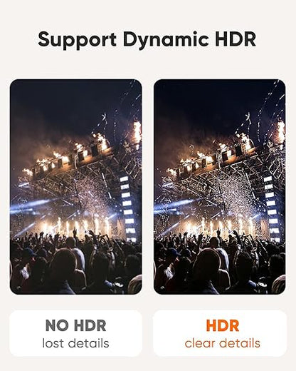 USB C to DisplayPort 1.4 adapter dynamic HDR support comparison showing vivid clear details versus no HDR image quality