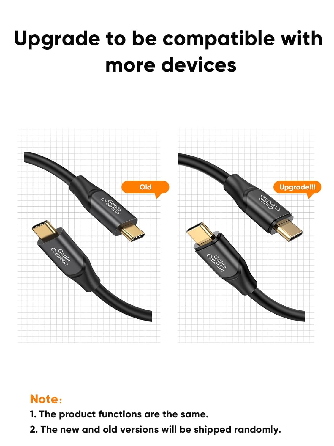 USB-C to USB-C cable old vs upgraded version comparison showing improved connector design for wider device compatibility