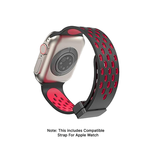 Watch Strap and Watch Band Apple Apple Watch Series  9, 8, 7, 6, 5, 4, 3, 2, 1,Se, Ultra & Ultra 2 38/40/41mm 42/44/45/49mm Rose Red & Black Back View Smartwatch Velvet GrunX in India