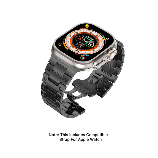 Watch Strap and Watch Band Apple Apple Watch Series  9, 8, 7, Ultra & Ultra 2 44mm Black Front View Smartwatch Virat GrunX in India