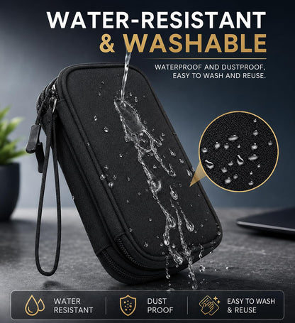 Water-resistant and washable electronics organizer case, waterproof and dustproof black travel pouch