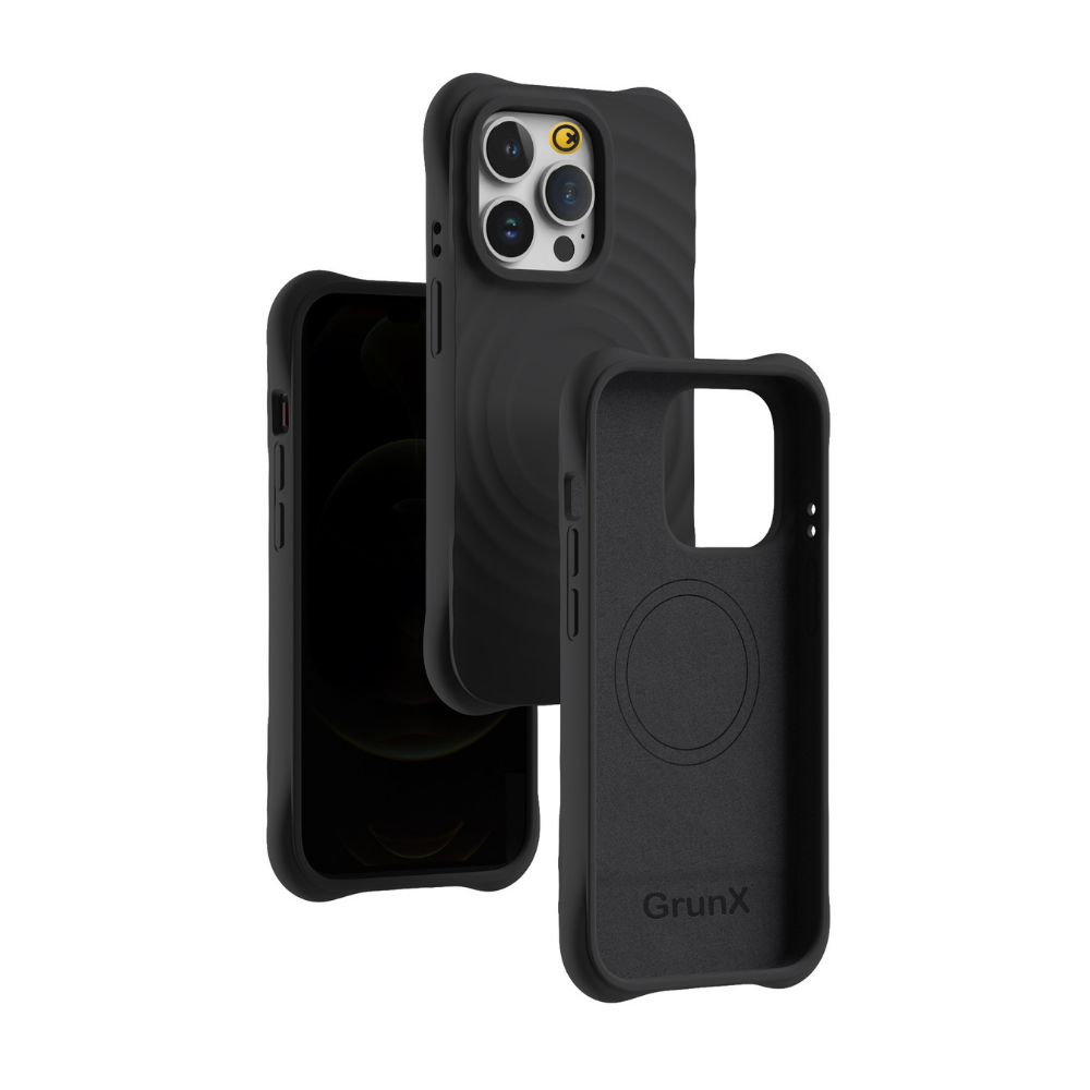 Case and Cover iPhone 15 Pro  Black Back and Front View Wave GrunX in India