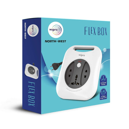 Wipro flex box, Wipro extension board, universal socket extension, power extension box 4 meter, multi plug extension board, surge protector extension cord, portable power strip India, Wipro flex cord box, extension board with handle, Wipro multi socket box 