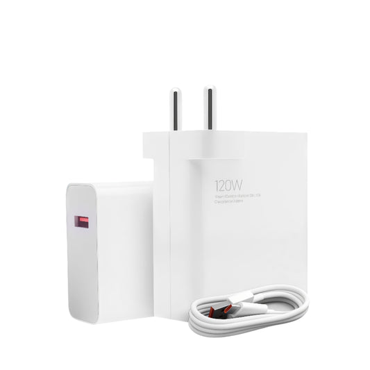 Xiaomi 120W HyperCharge adapter combo with USB-A to Type-C cable on clean Indian desk setup GRUNX Store