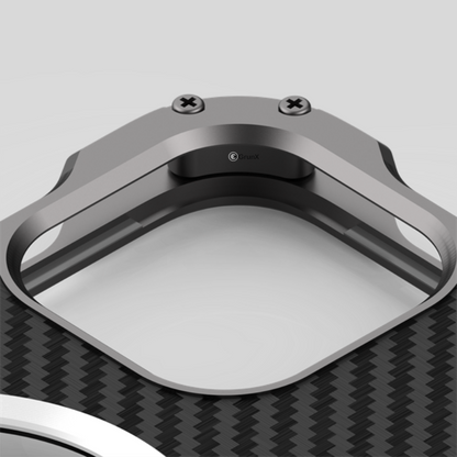 Close-up of the Xman Aluminum Alloy rugged frame with visible screws, highlighting the durable, heavy-duty metal construction for iPhone 15 Pro.