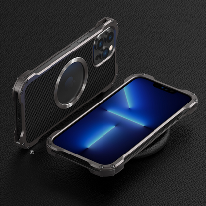 Camera protection view of the Xman case with a raised CD ring bezel, ensuring maximum lens safety for the iPhone 15 Pro Max camera.