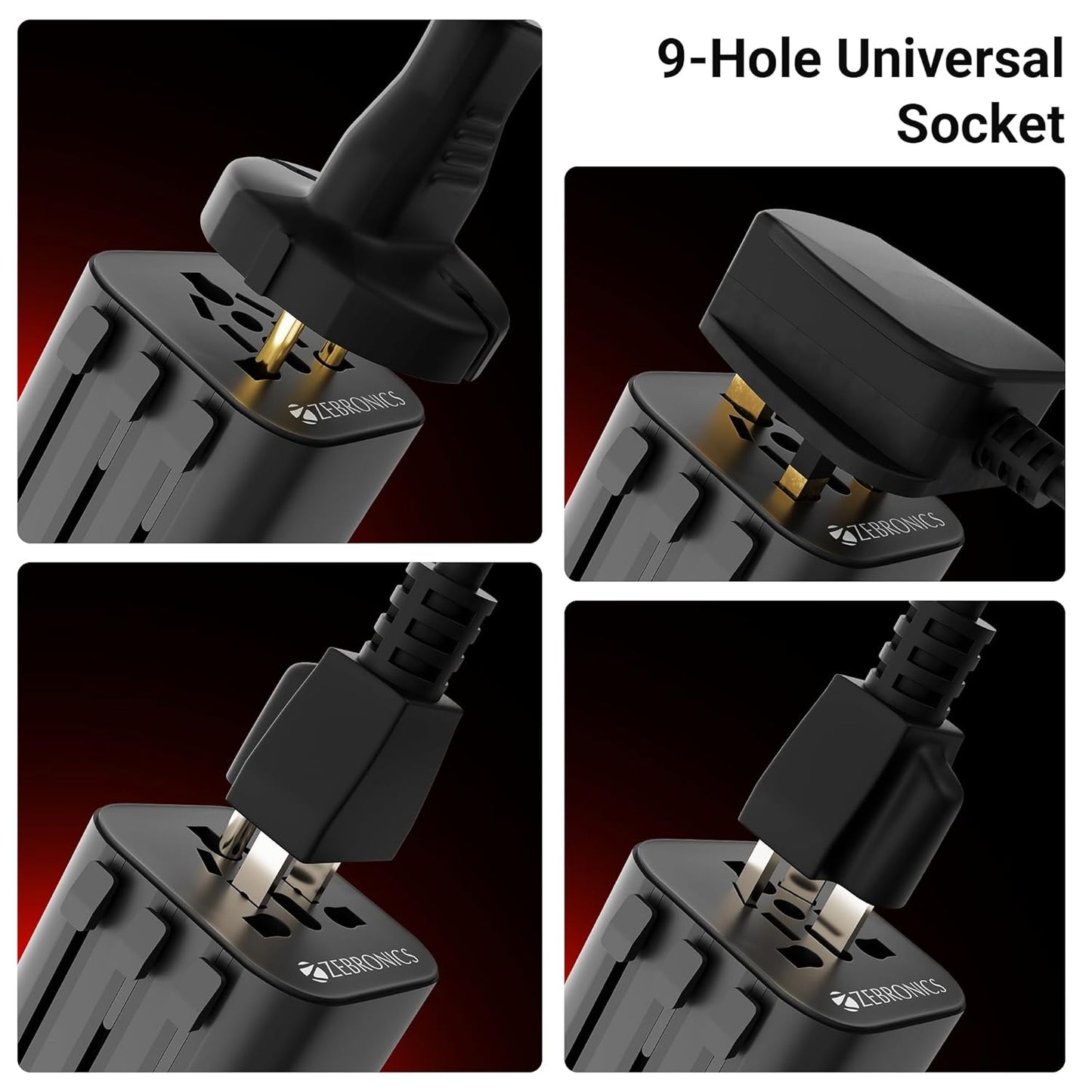 Zebronics TravMate 150 nine hole universal socket accepting multiple international plug types