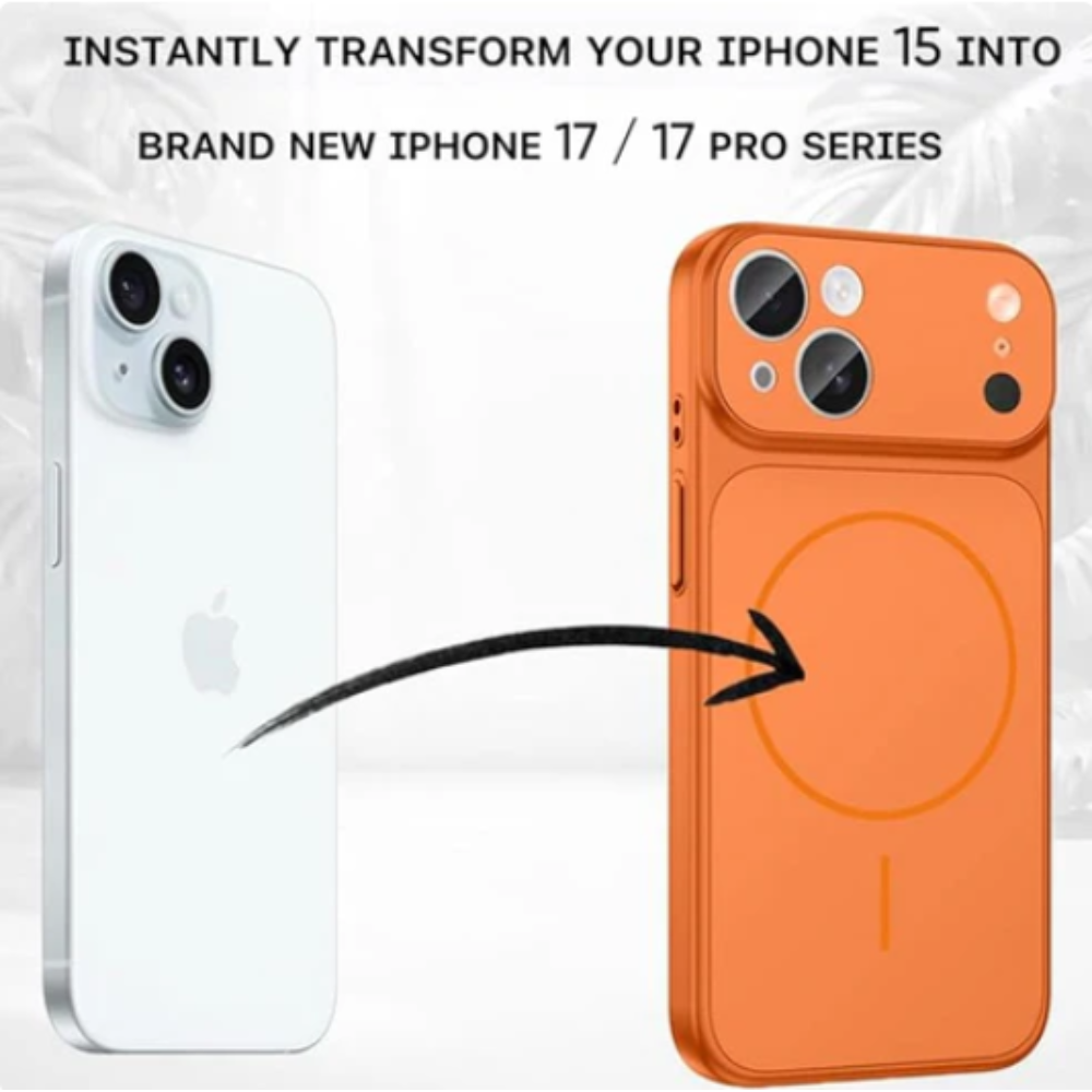  GRUNX Ronix orange case snapping onto MagSafe wireless charger showing precise magnetic alignment and orange finish