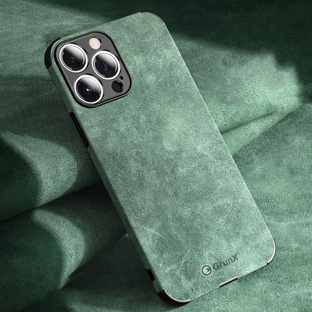 iPhone leather case with button cutouts green