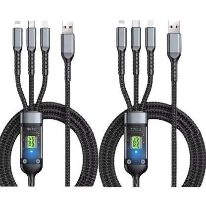 Trono 3-in-1 LED Display Charging Cable | Cotton Braided | Type-C + Lightning + Micro USB
