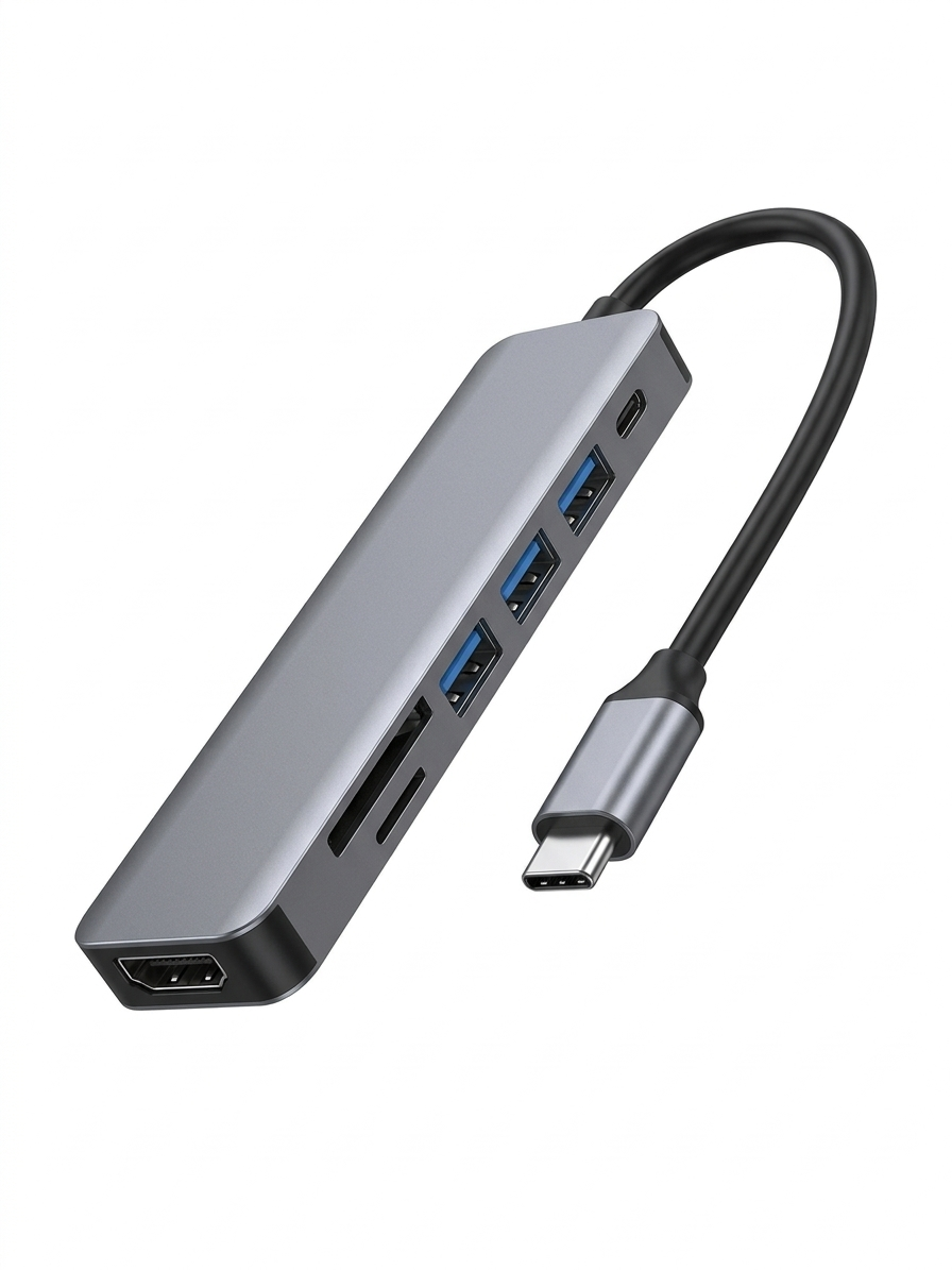 Military Grade 7-in-1 Shockproof Metal USB-C Hub Adapter 100W SD Card Reader Laptop Compatible