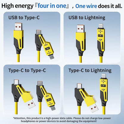 (4-in-1, Type C, PD 65W, Fast Charging, Spring Cable, iPhone 16/15, USB A, Lightning, Data Transfer) PD 65W Fast Charging USB to Type-C Cable with Lightning/Micro/USB-A Adapters, 480Mbps Data Transfer, Multi Adjustable Charger for iPhone 16/15 & Android 