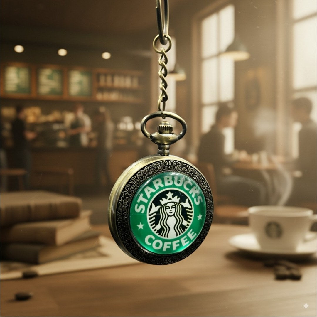 (Retro, Starbucks, Vintage, Pocket Watch, Metal Keychain, Collectible, Gift). 